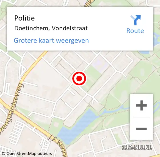 Locatie op kaart van de 112 melding: Politie Doetinchem, Vondelstraat op 9 oktober 2023 15:15