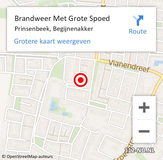 Locatie op kaart van de 112 melding: Brandweer Met Grote Spoed Naar Prinsenbeek, Begijnenakker op 9 oktober 2023 15:22