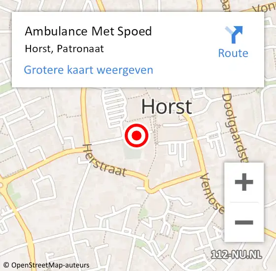 Locatie op kaart van de 112 melding: Ambulance Met Spoed Naar Horst, Patronaat op 11 september 2014 03:46