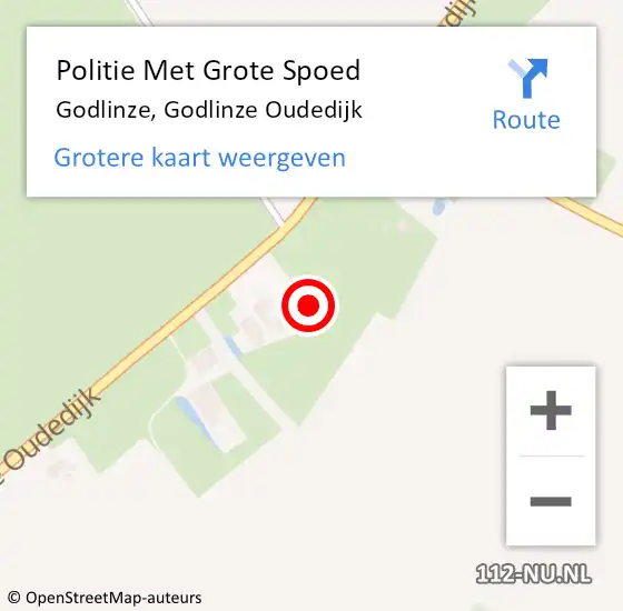 Locatie op kaart van de 112 melding: Politie Met Grote Spoed Naar Godlinze, Godlinze Oudedijk op 9 oktober 2023 15:27