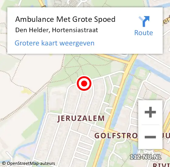Locatie op kaart van de 112 melding: Ambulance Met Grote Spoed Naar Den Helder, Hortensiastraat op 9 oktober 2023 15:41
