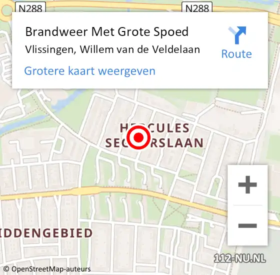 Locatie op kaart van de 112 melding: Brandweer Met Grote Spoed Naar Vlissingen, Willem van de Veldelaan op 9 oktober 2023 15:52