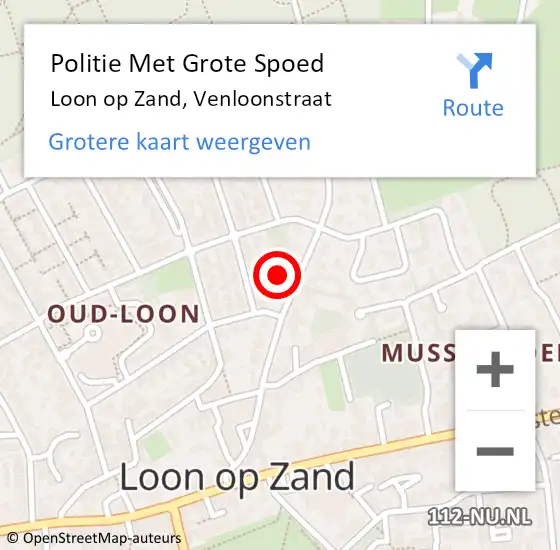 Locatie op kaart van de 112 melding: Politie Met Grote Spoed Naar Loon op Zand, Venloonstraat op 9 oktober 2023 15:55
