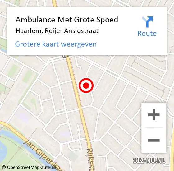 Locatie op kaart van de 112 melding: Ambulance Met Grote Spoed Naar Haarlem, Reijer Anslostraat op 9 oktober 2023 15:59