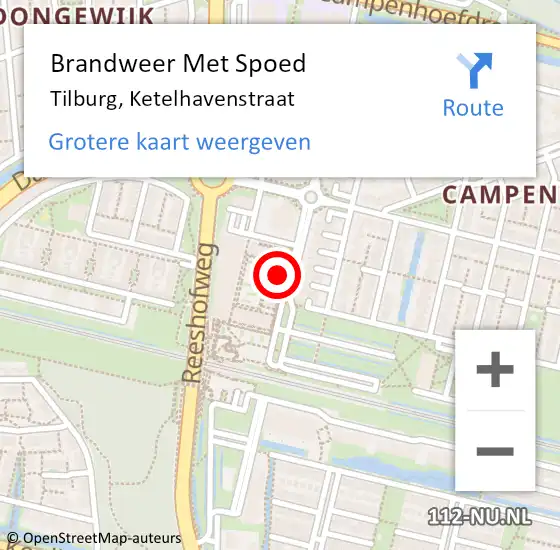 Locatie op kaart van de 112 melding: Brandweer Met Spoed Naar Tilburg, Ketelhavenstraat op 9 oktober 2023 16:01