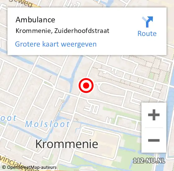 Locatie op kaart van de 112 melding: Ambulance Krommenie, Zuiderhoofdstraat op 9 oktober 2023 16:19