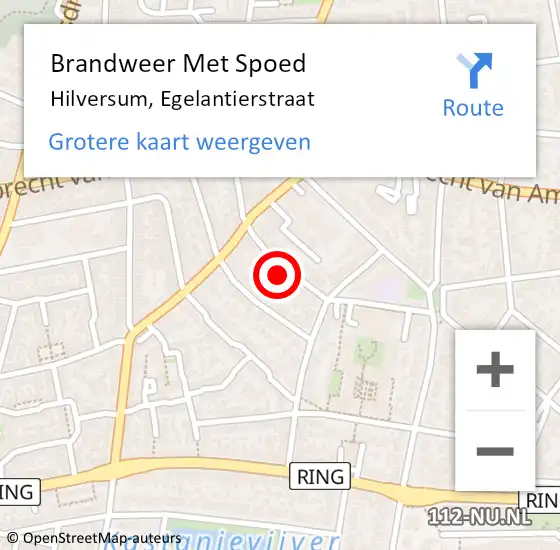 Locatie op kaart van de 112 melding: Brandweer Met Spoed Naar Hilversum, Egelantierstraat op 9 oktober 2023 16:24