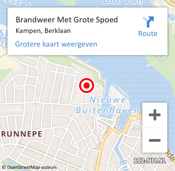 Locatie op kaart van de 112 melding: Brandweer Met Grote Spoed Naar Kampen, Berklaan op 9 oktober 2023 17:43