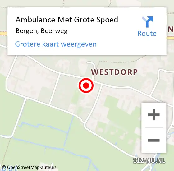 Locatie op kaart van de 112 melding: Ambulance Met Grote Spoed Naar Bergen, Buerweg op 9 oktober 2023 18:06