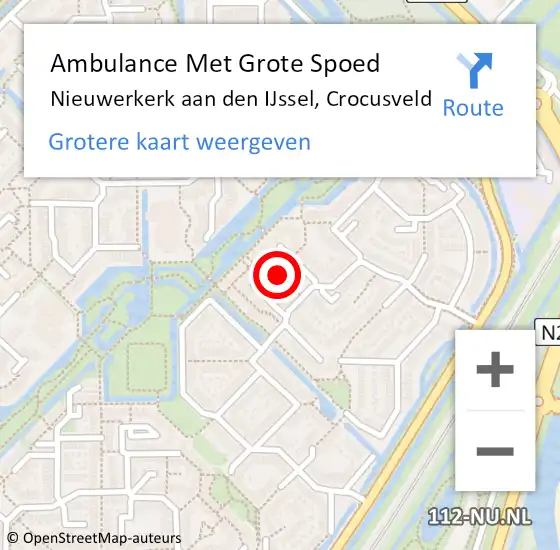 Locatie op kaart van de 112 melding: Ambulance Met Grote Spoed Naar Nieuwerkerk aan den IJssel, Crocusveld op 9 oktober 2023 18:28