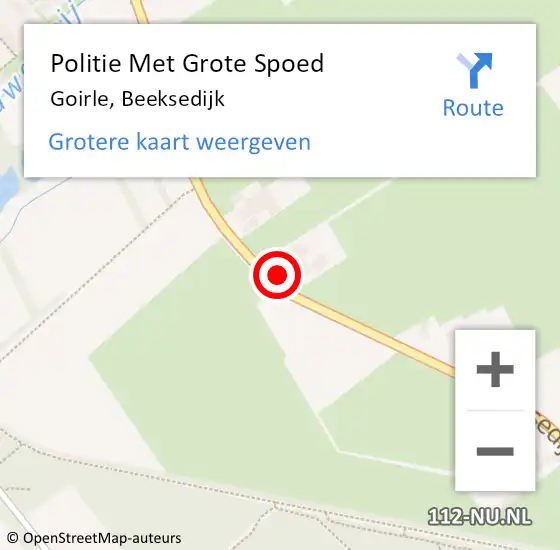 Locatie op kaart van de 112 melding: Politie Met Grote Spoed Naar Goirle, Beeksedijk op 9 oktober 2023 18:42