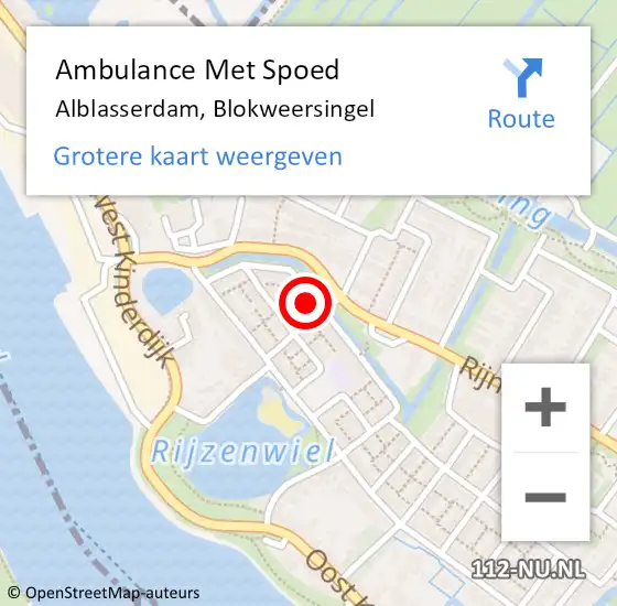 Locatie op kaart van de 112 melding: Ambulance Met Spoed Naar Alblasserdam, Blokweersingel op 9 oktober 2023 18:42