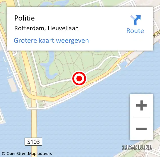 Locatie op kaart van de 112 melding: Politie Rotterdam, Heuvellaan op 9 oktober 2023 18:50