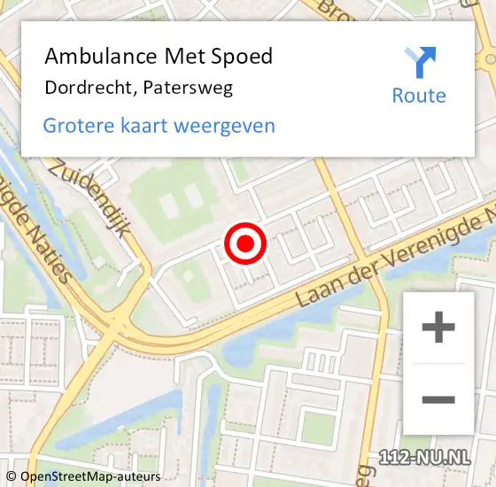 Locatie op kaart van de 112 melding: Ambulance Met Spoed Naar Dordrecht, Patersweg op 9 oktober 2023 18:52