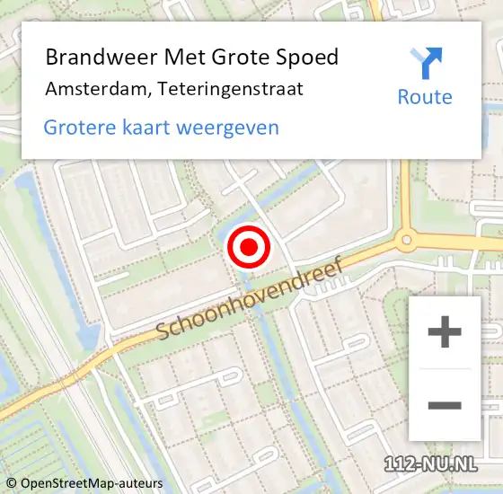 Locatie op kaart van de 112 melding: Brandweer Met Grote Spoed Naar Amsterdam, Teteringenstraat op 9 oktober 2023 19:33