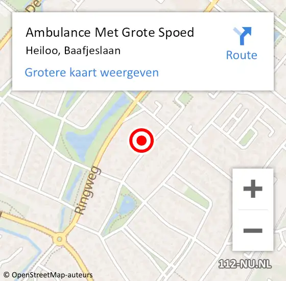 Locatie op kaart van de 112 melding: Ambulance Met Grote Spoed Naar Heiloo, Baafjeslaan op 9 oktober 2023 19:47