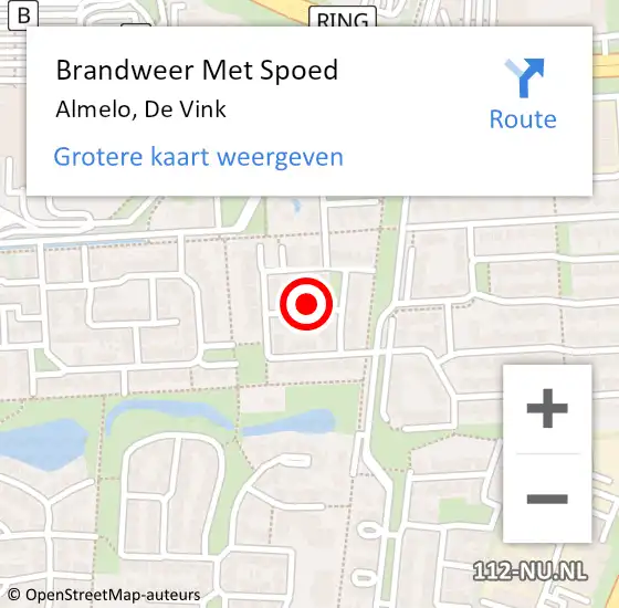 Locatie op kaart van de 112 melding: Brandweer Met Spoed Naar Almelo, De Vink op 9 oktober 2023 19:53