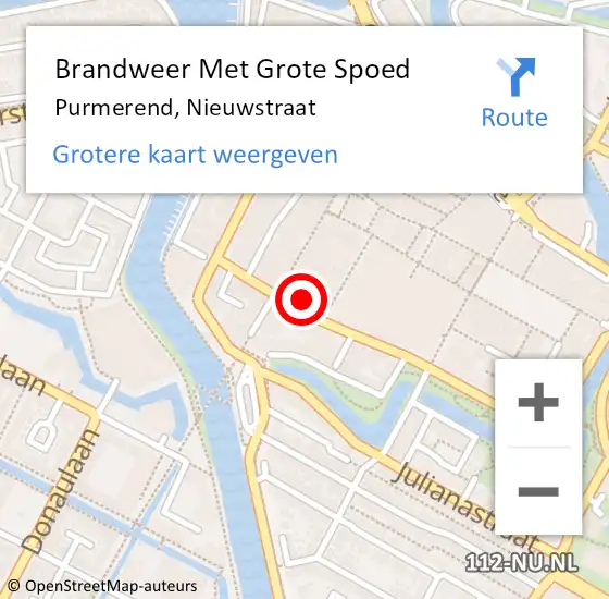 Locatie op kaart van de 112 melding: Brandweer Met Grote Spoed Naar Purmerend, Nieuwstraat op 9 oktober 2023 20:01