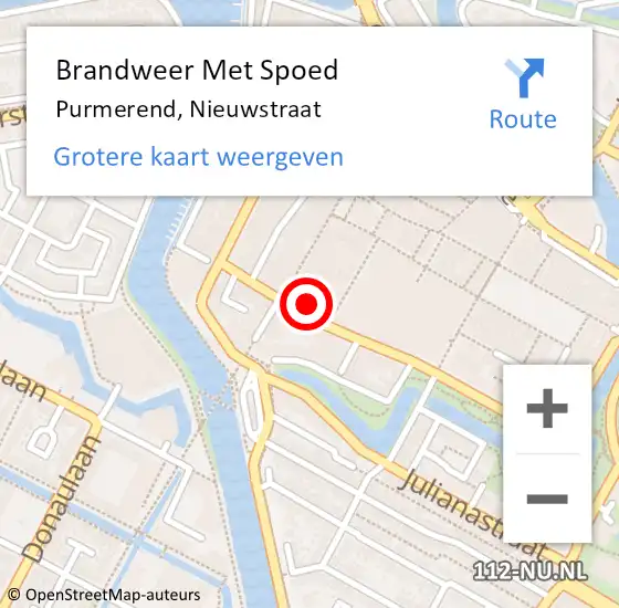 Locatie op kaart van de 112 melding: Brandweer Met Spoed Naar Purmerend, Nieuwstraat op 9 oktober 2023 20:12