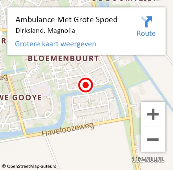 Locatie op kaart van de 112 melding: Ambulance Met Grote Spoed Naar Dirksland, Magnolia op 9 oktober 2023 20:39