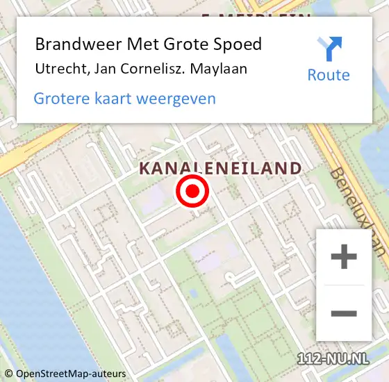 Locatie op kaart van de 112 melding: Brandweer Met Grote Spoed Naar Utrecht, Jan Cornelisz. Maylaan op 9 oktober 2023 21:58