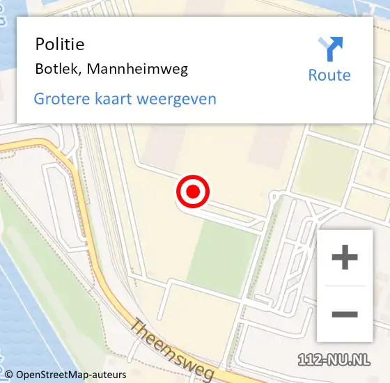 Locatie op kaart van de 112 melding: Politie Botlek, Mannheimweg op 9 oktober 2023 22:07