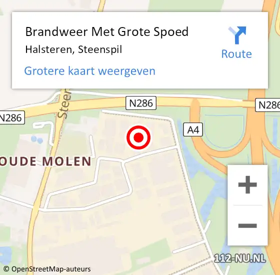 Locatie op kaart van de 112 melding: Brandweer Met Grote Spoed Naar Halsteren, Steenspil op 9 oktober 2023 22:08