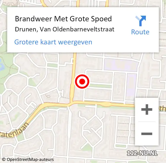 Locatie op kaart van de 112 melding: Brandweer Met Grote Spoed Naar Drunen, Van Oldenbarneveltstraat op 9 oktober 2023 22:28