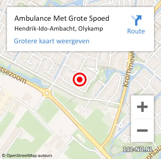 Locatie op kaart van de 112 melding: Ambulance Met Grote Spoed Naar Hendrik-Ido-Ambacht, Olykamp op 9 oktober 2023 22:39