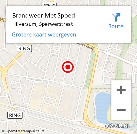 Locatie op kaart van de 112 melding: Brandweer Met Spoed Naar Hilversum, Sperwerstraat op 9 oktober 2023 23:46