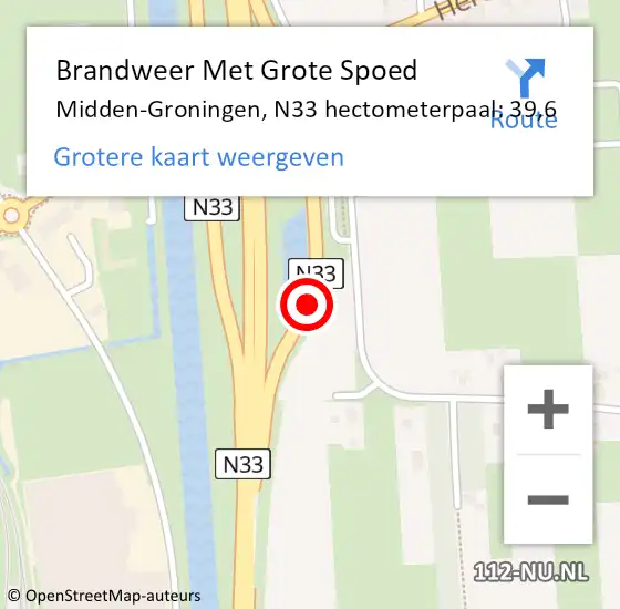 Locatie op kaart van de 112 melding: Brandweer Met Grote Spoed Naar Midden-Groningen, N33 hectometerpaal: 39,6 op 10 oktober 2023 02:03