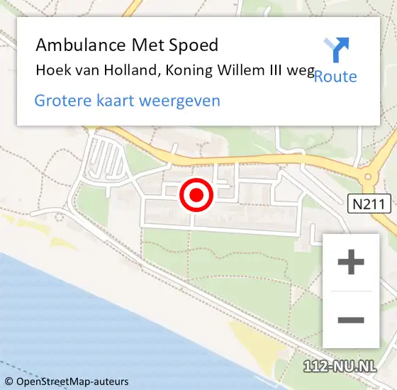 Locatie op kaart van de 112 melding: Ambulance Met Spoed Naar Hoek van Holland, Koning Willem III weg op 10 oktober 2023 02:06