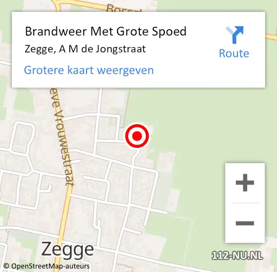 Locatie op kaart van de 112 melding: Brandweer Met Grote Spoed Naar Zegge, A M de Jongstraat op 10 oktober 2023 03:01
