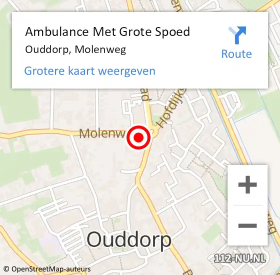 Locatie op kaart van de 112 melding: Ambulance Met Grote Spoed Naar Ouddorp, Molenweg op 10 oktober 2023 03:38