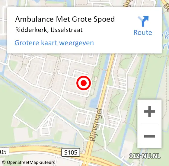 Locatie op kaart van de 112 melding: Ambulance Met Grote Spoed Naar Ridderkerk, IJsselstraat op 10 oktober 2023 04:24