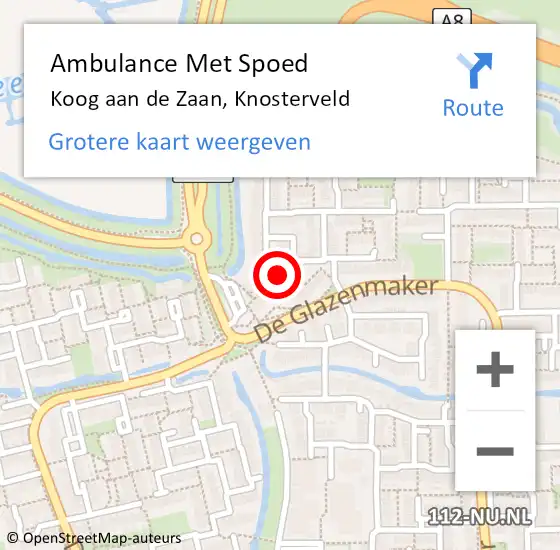 Locatie op kaart van de 112 melding: Ambulance Met Spoed Naar Koog aan de Zaan, Knosterveld op 10 oktober 2023 05:41