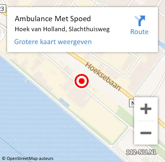 Locatie op kaart van de 112 melding: Ambulance Met Spoed Naar Hoek van Holland, Slachthuisweg op 10 oktober 2023 06:51