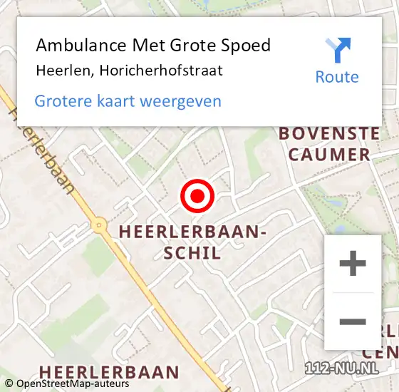 Locatie op kaart van de 112 melding: Ambulance Met Grote Spoed Naar Heerlen, Horicherhofstraat op 10 oktober 2023 07:17
