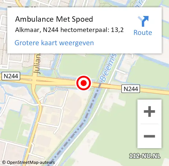 Locatie op kaart van de 112 melding: Ambulance Met Spoed Naar Alkmaar, N244 hectometerpaal: 13,2 op 10 oktober 2023 07:43