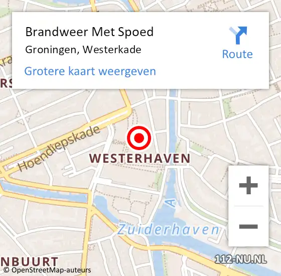 Locatie op kaart van de 112 melding: Brandweer Met Spoed Naar Groningen, Westerkade op 10 oktober 2023 07:59