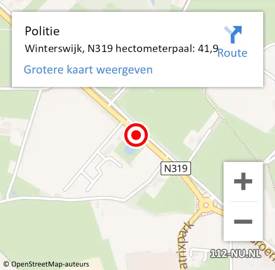 Locatie op kaart van de 112 melding: Politie Winterswijk, N319 hectometerpaal: 41,9 op 10 oktober 2023 08:03