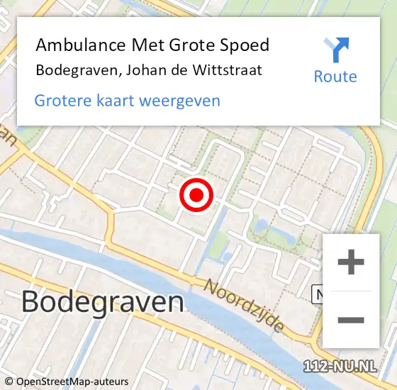 Locatie op kaart van de 112 melding: Ambulance Met Grote Spoed Naar Bodegraven, Johan de Wittstraat op 10 oktober 2023 08:14