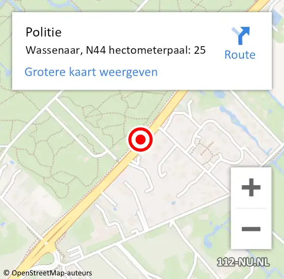 Locatie op kaart van de 112 melding: Politie Wassenaar, N44 hectometerpaal: 25 op 10 oktober 2023 08:20