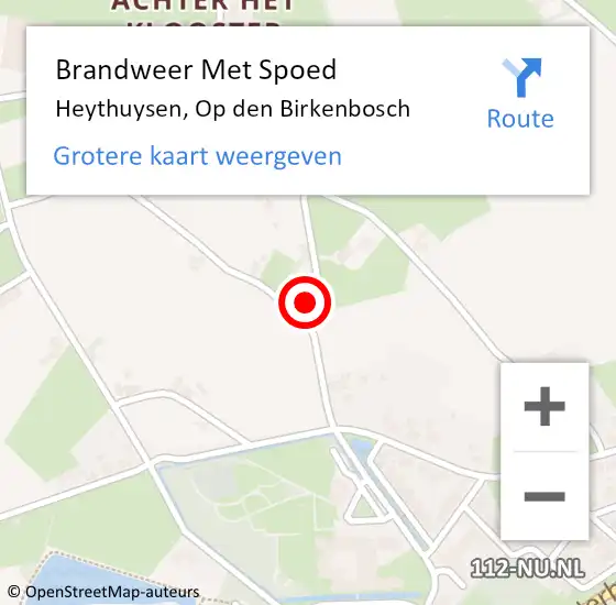 Locatie op kaart van de 112 melding: Brandweer Met Spoed Naar Heythuysen, Op den Birkenbosch op 10 oktober 2023 08:23