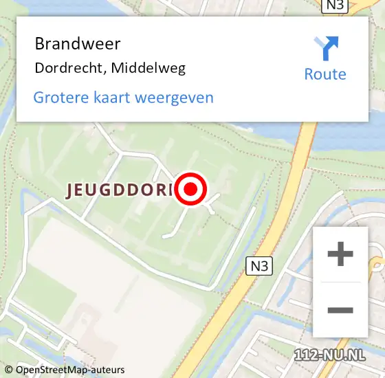 Locatie op kaart van de 112 melding: Brandweer Dordrecht, Middelweg op 10 oktober 2023 08:27