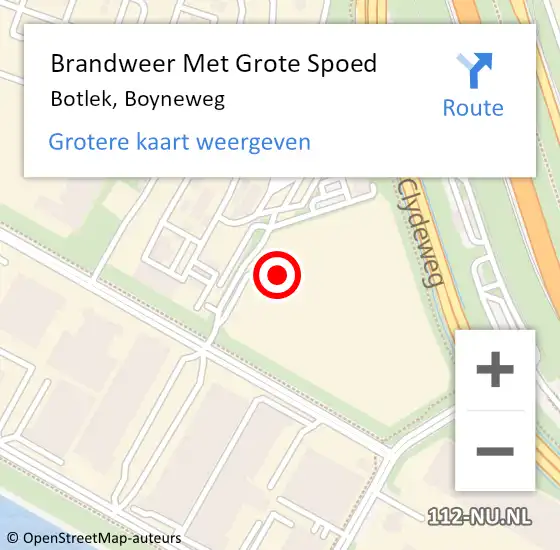 Locatie op kaart van de 112 melding: Brandweer Met Grote Spoed Naar Botlek, Boyneweg op 10 oktober 2023 08:27