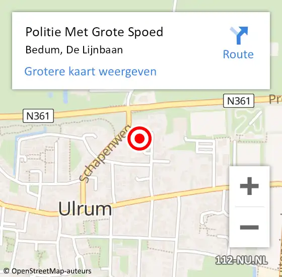 Locatie op kaart van de 112 melding: Politie Met Grote Spoed Naar Bedum, De Lijnbaan op 10 oktober 2023 08:28