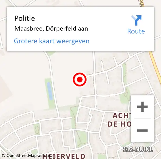 Locatie op kaart van de 112 melding: Politie Maasbree, Dörperfeldlaan op 10 oktober 2023 08:33