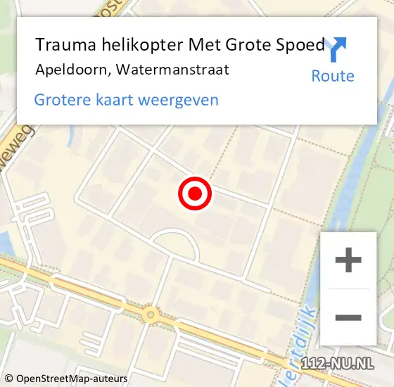 Locatie op kaart van de 112 melding: Trauma helikopter Met Grote Spoed Naar Apeldoorn, Watermanstraat op 10 oktober 2023 08:39