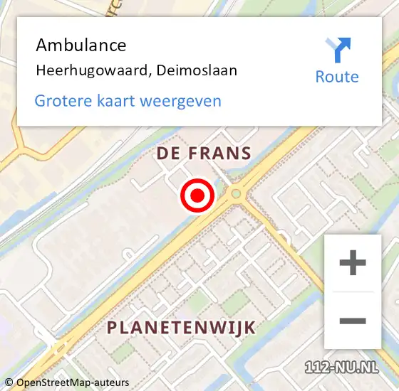 Locatie op kaart van de 112 melding: Ambulance Heerhugowaard, Deimoslaan op 10 oktober 2023 08:54